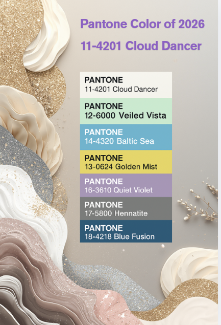 Pantone Color of Year 2026 Cloud Dancer. Mobile Image